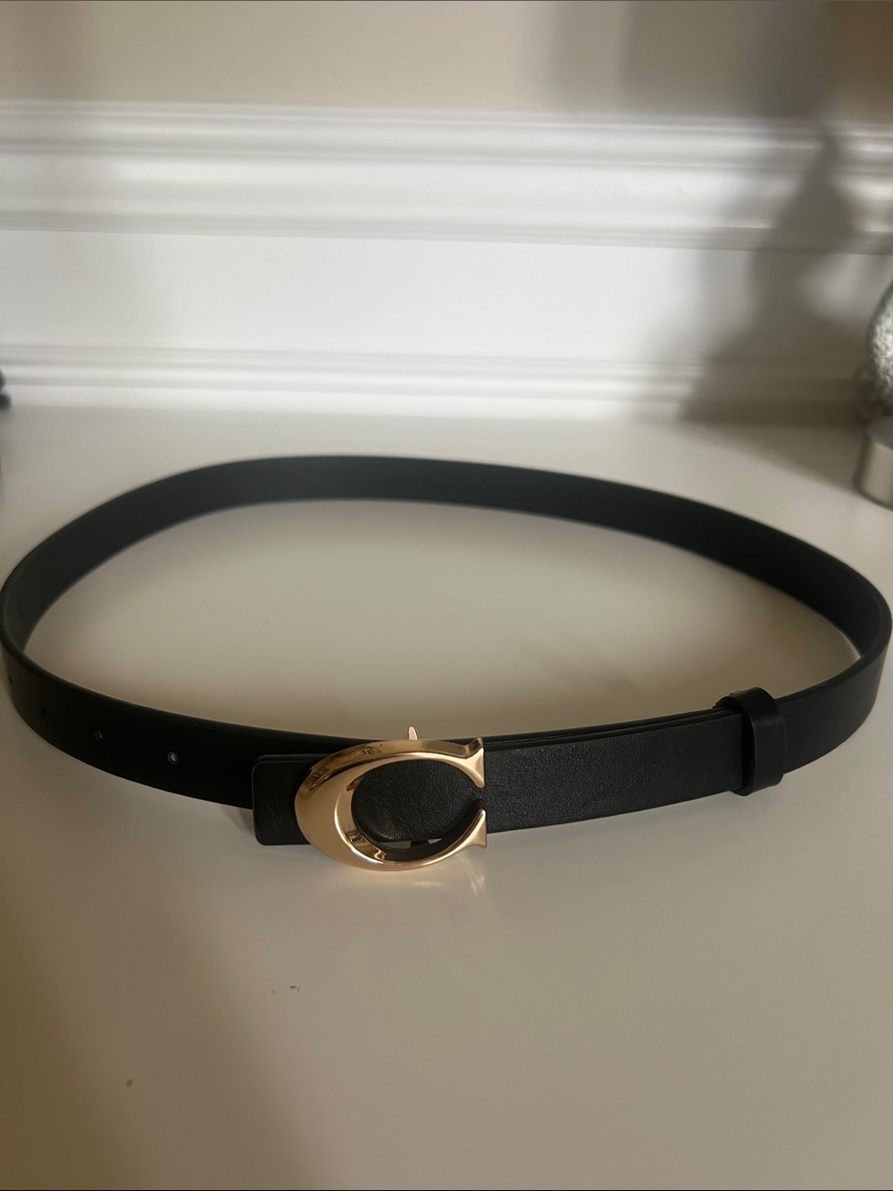 Coach Black Leather Belt with Gold Signature 'C' Buckle